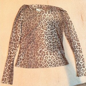 Leopard Print Sheer Long Sleeve Top
